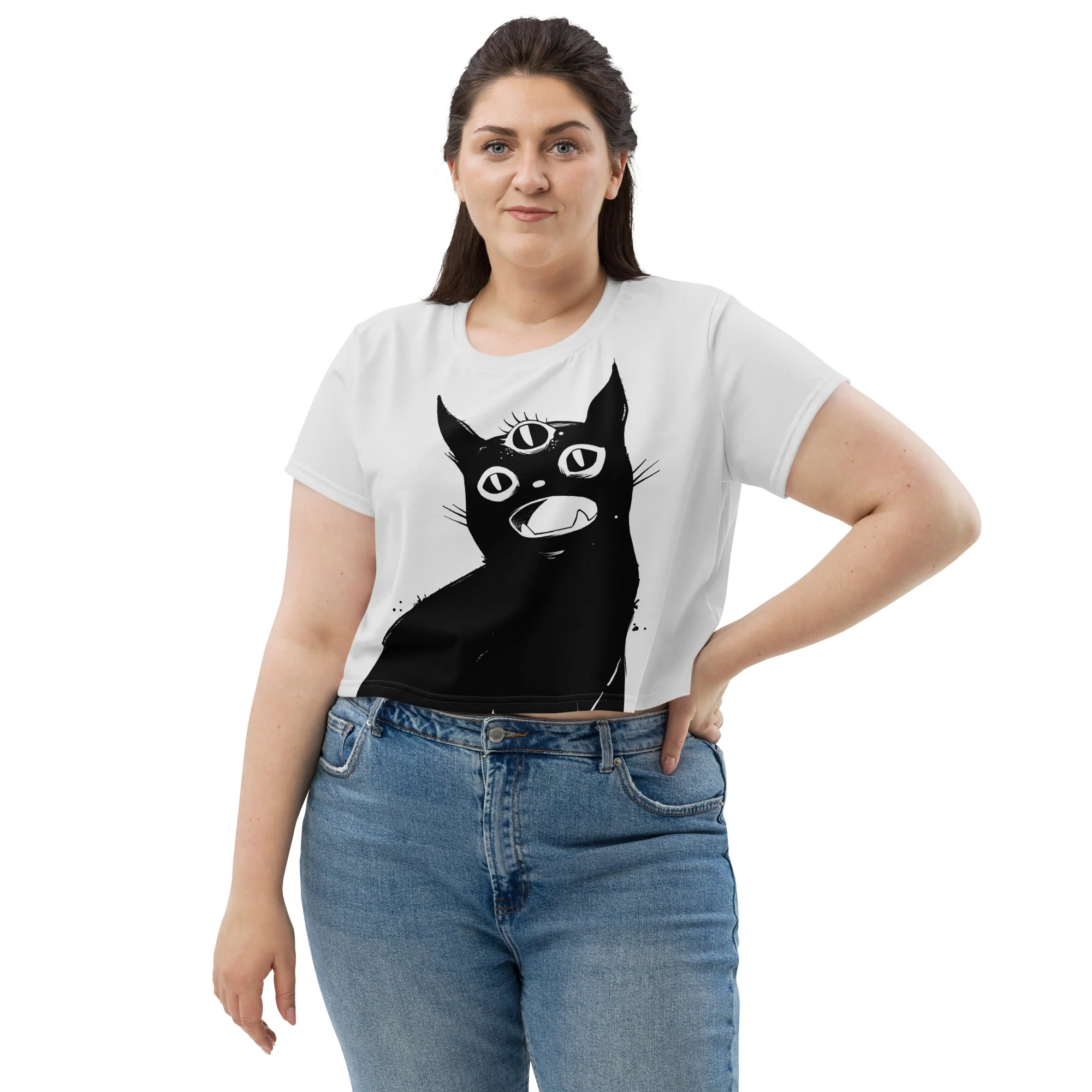 Third Eye Black Cat, Sublimation Crop Top - Image 3