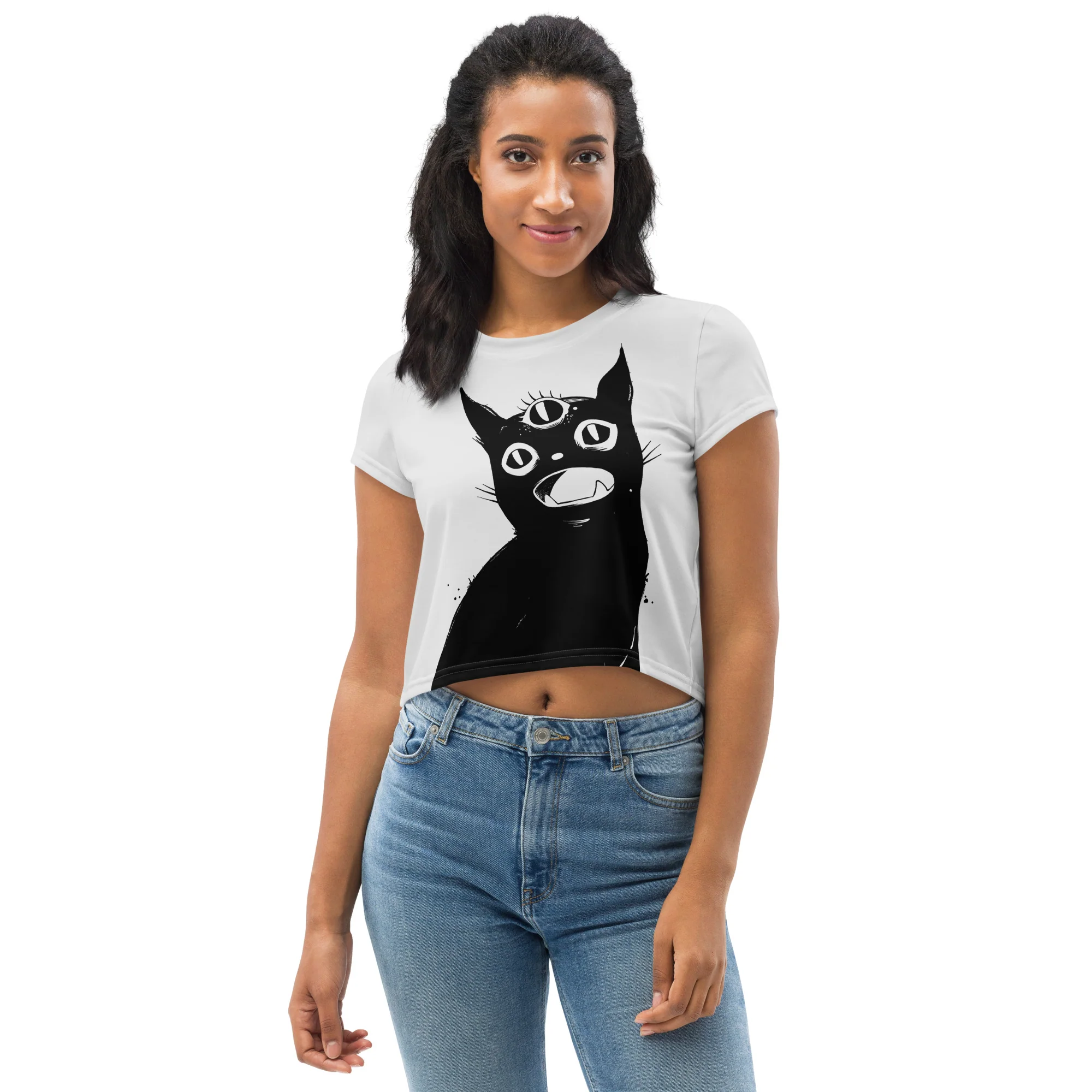 Third Eye Black Cat, Sublimation Crop Top - Image 4