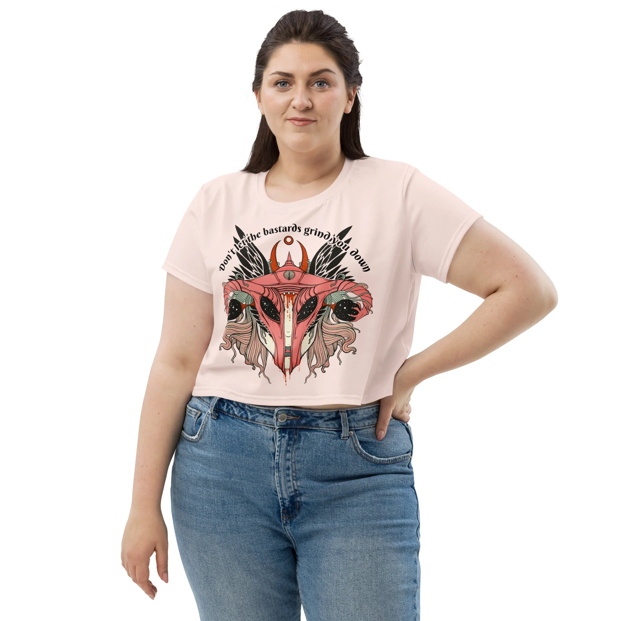 Don't Let Them Grind You Down, Sublimation Crop Top - Image 4
