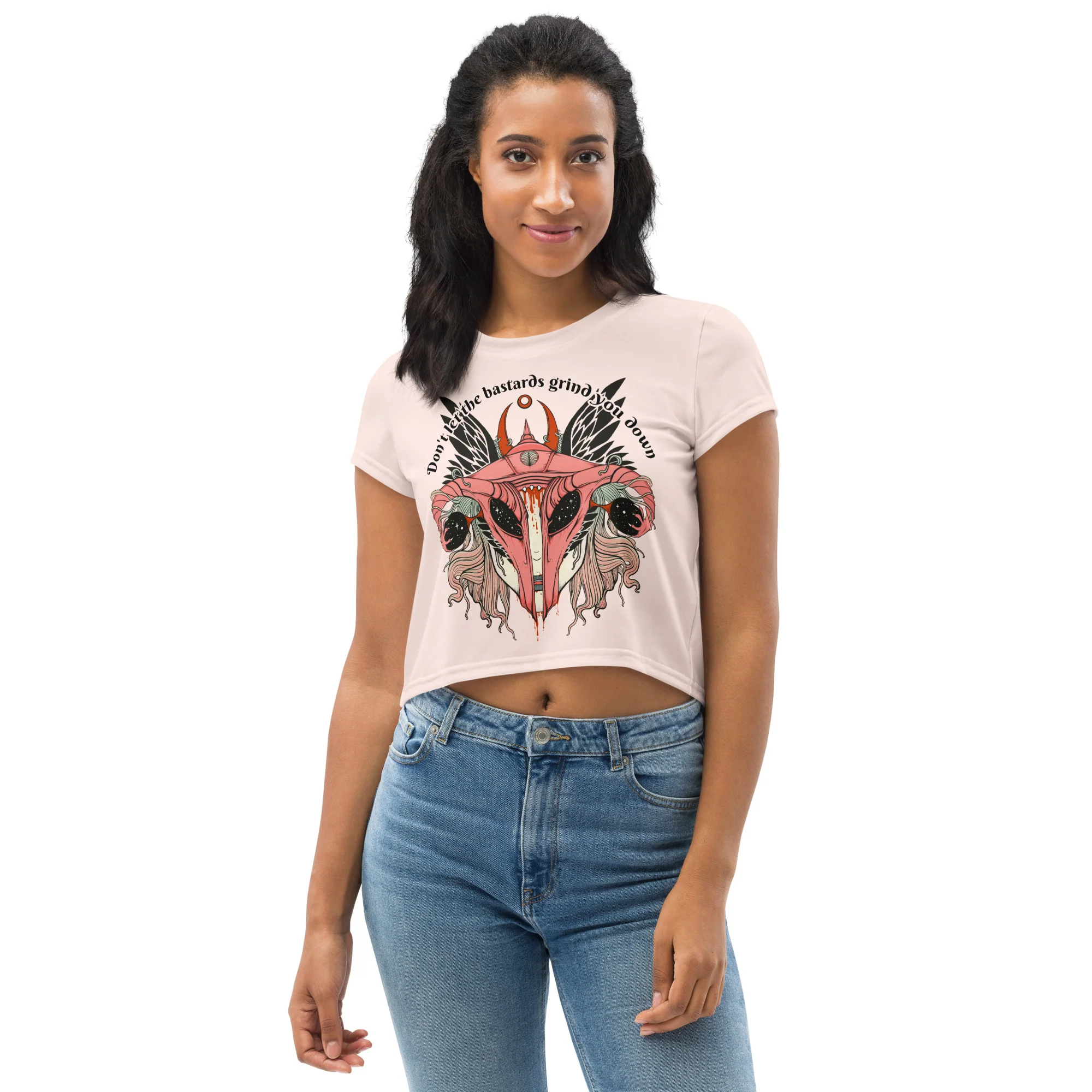 Don't Let Them Grind You Down, Sublimation Crop Top - Image 5