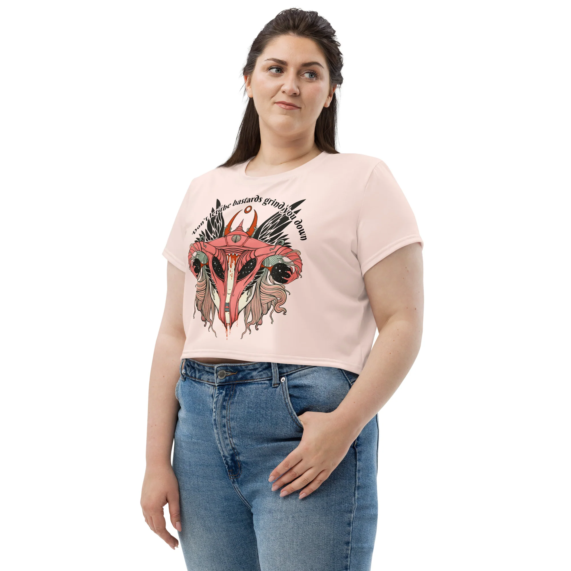 Don't Let Them Grind You Down, Sublimation Crop Top - Image 6