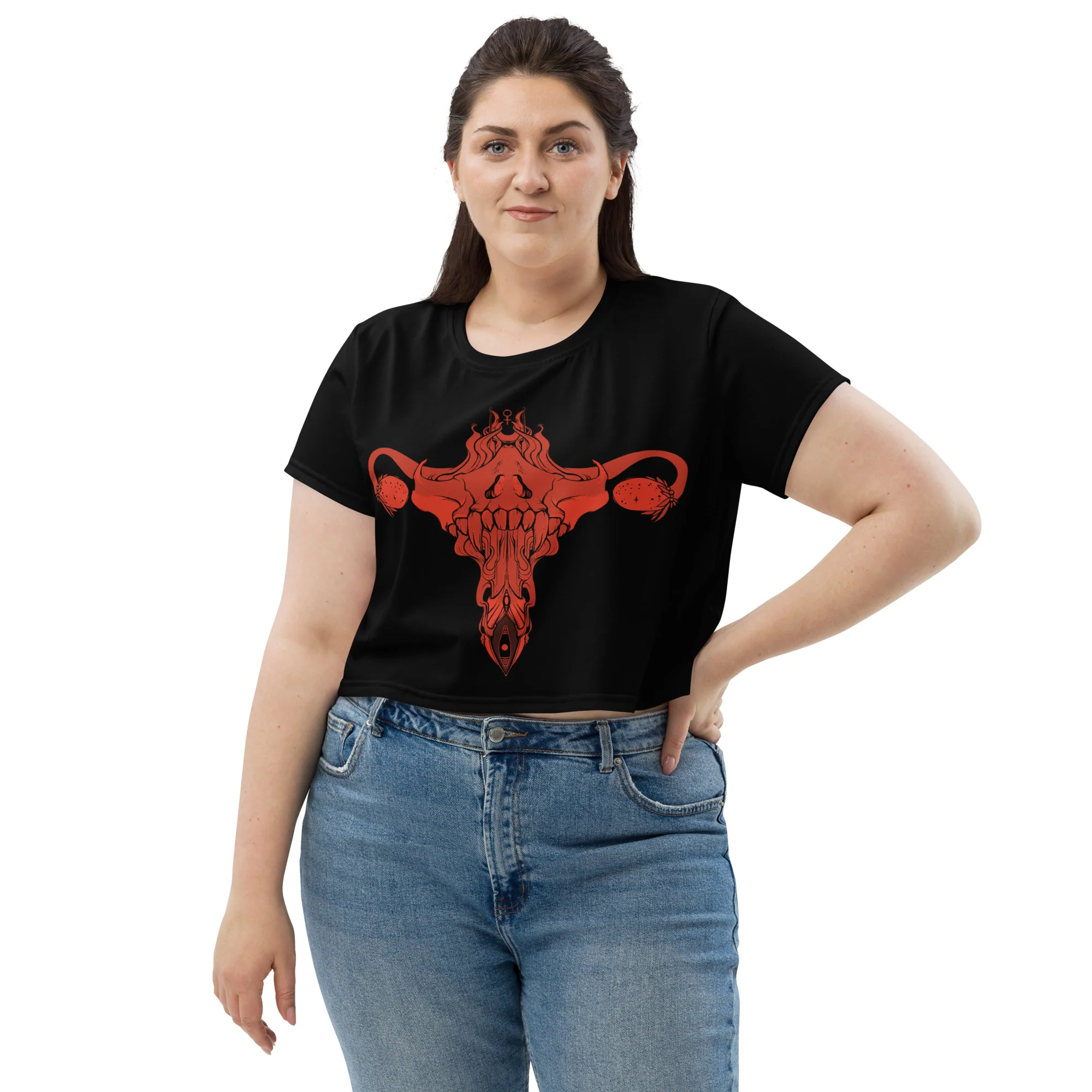 Death Metal Uterus In Red, Sublimation Crop Top - Image 4
