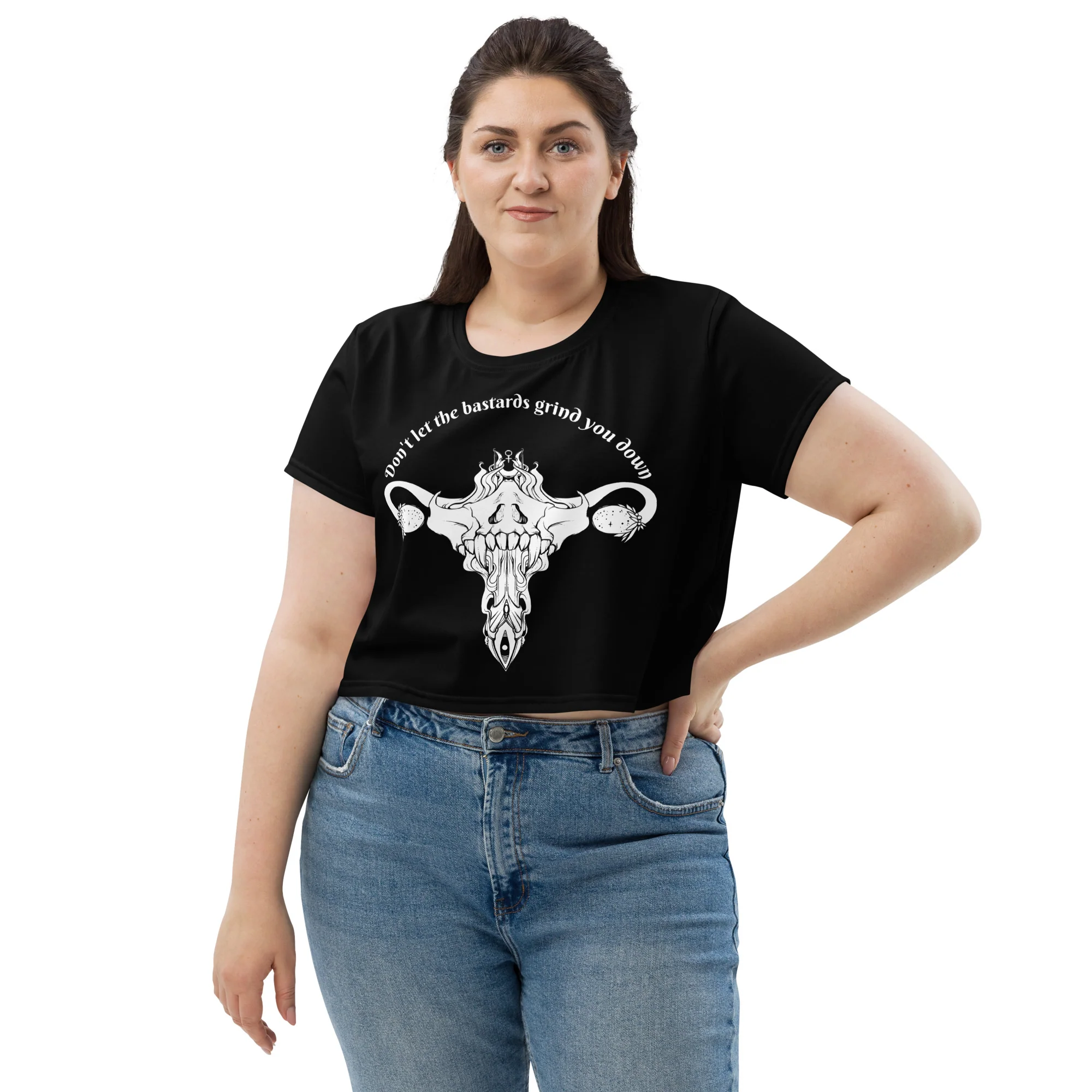 Don't Let Them Grind You Down, Sublimation Crop Top - Image 4