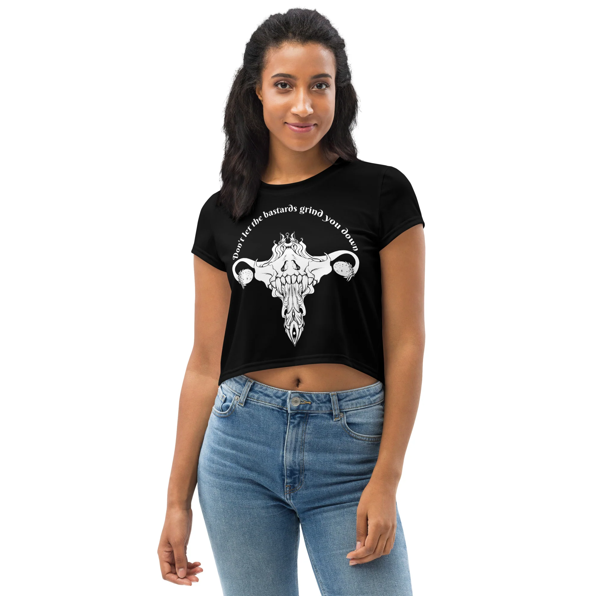 Don't Let Them Grind You Down, Sublimation Crop Top - Image 5