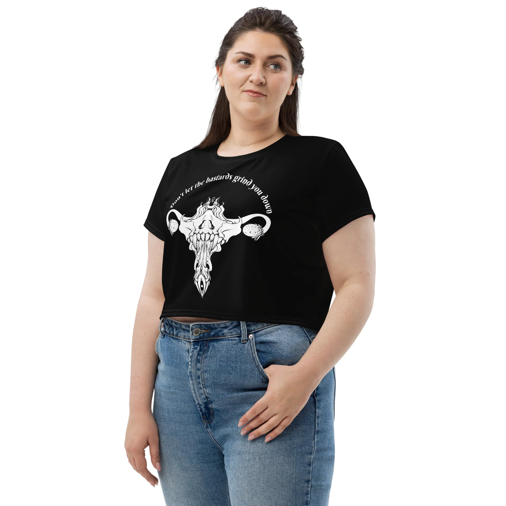 Don't Let Them Grind You Down, Sublimation Crop Top - Image 7