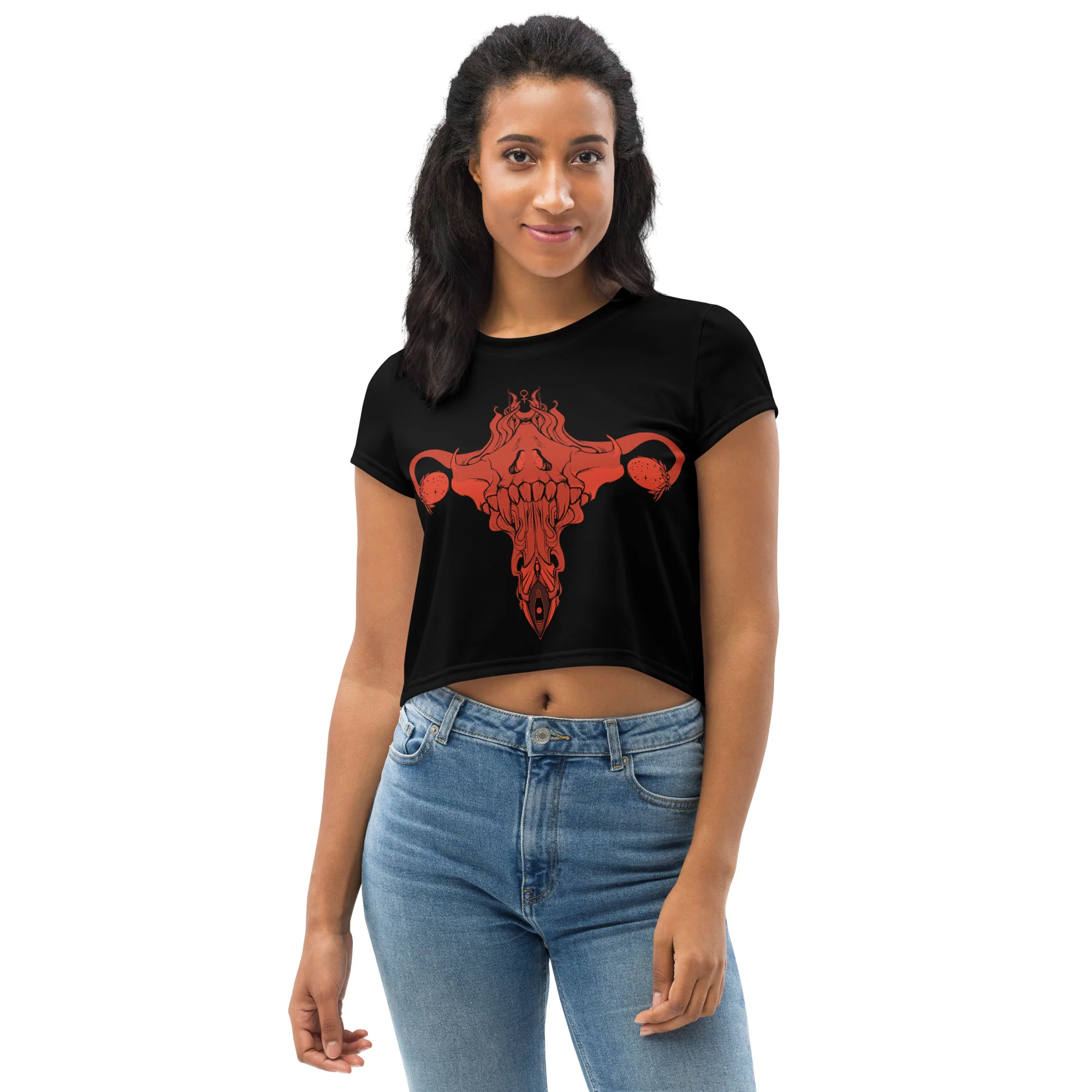 Death Metal Uterus In Red, Sublimation Crop Top - Image 5