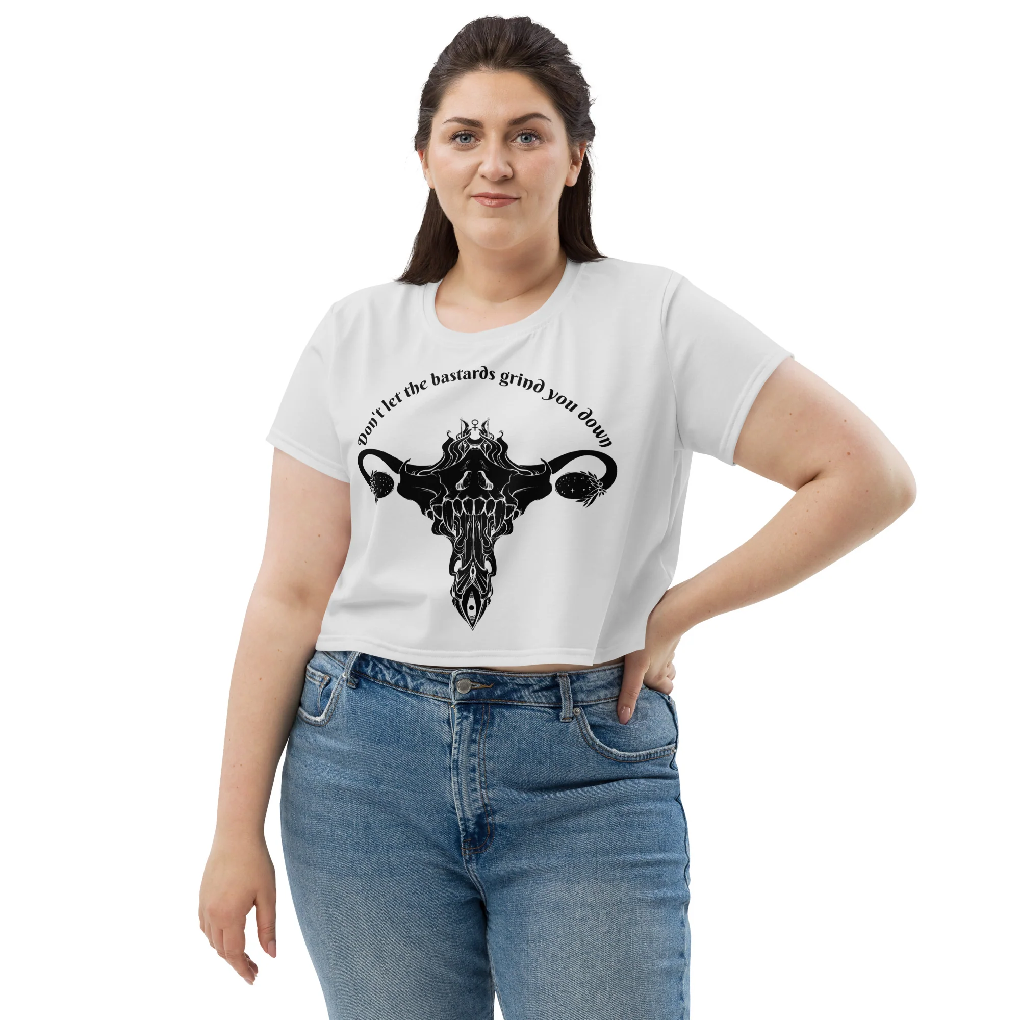 Don't Let Them Grind You Down, Sublimation Crop Top - Image 4