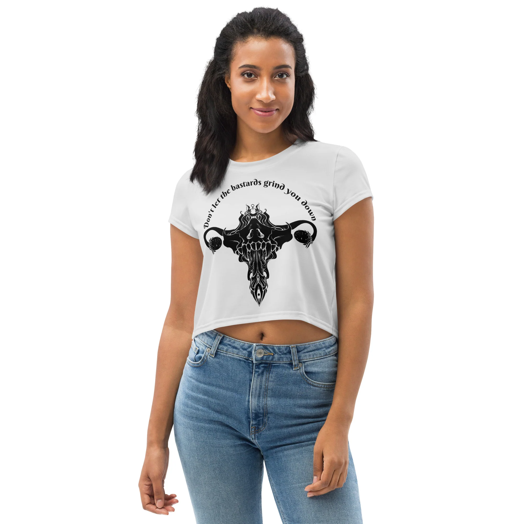 Don't Let Them Grind You Down, Sublimation Crop Top - Image 5