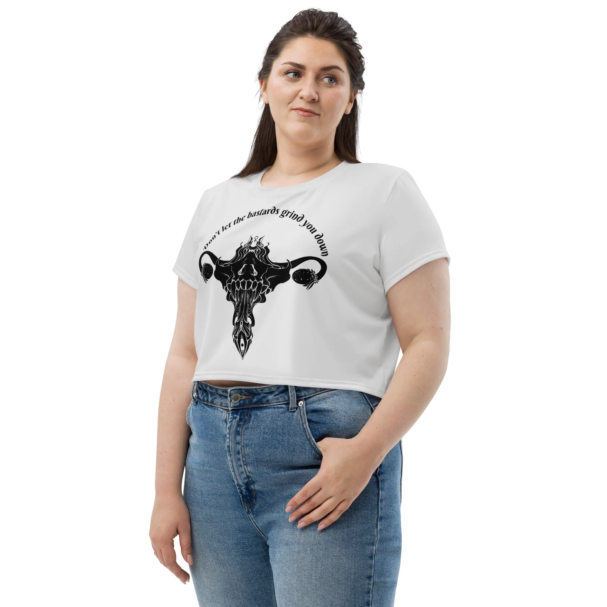 Don't Let Them Grind You Down, Sublimation Crop Top - Image 7