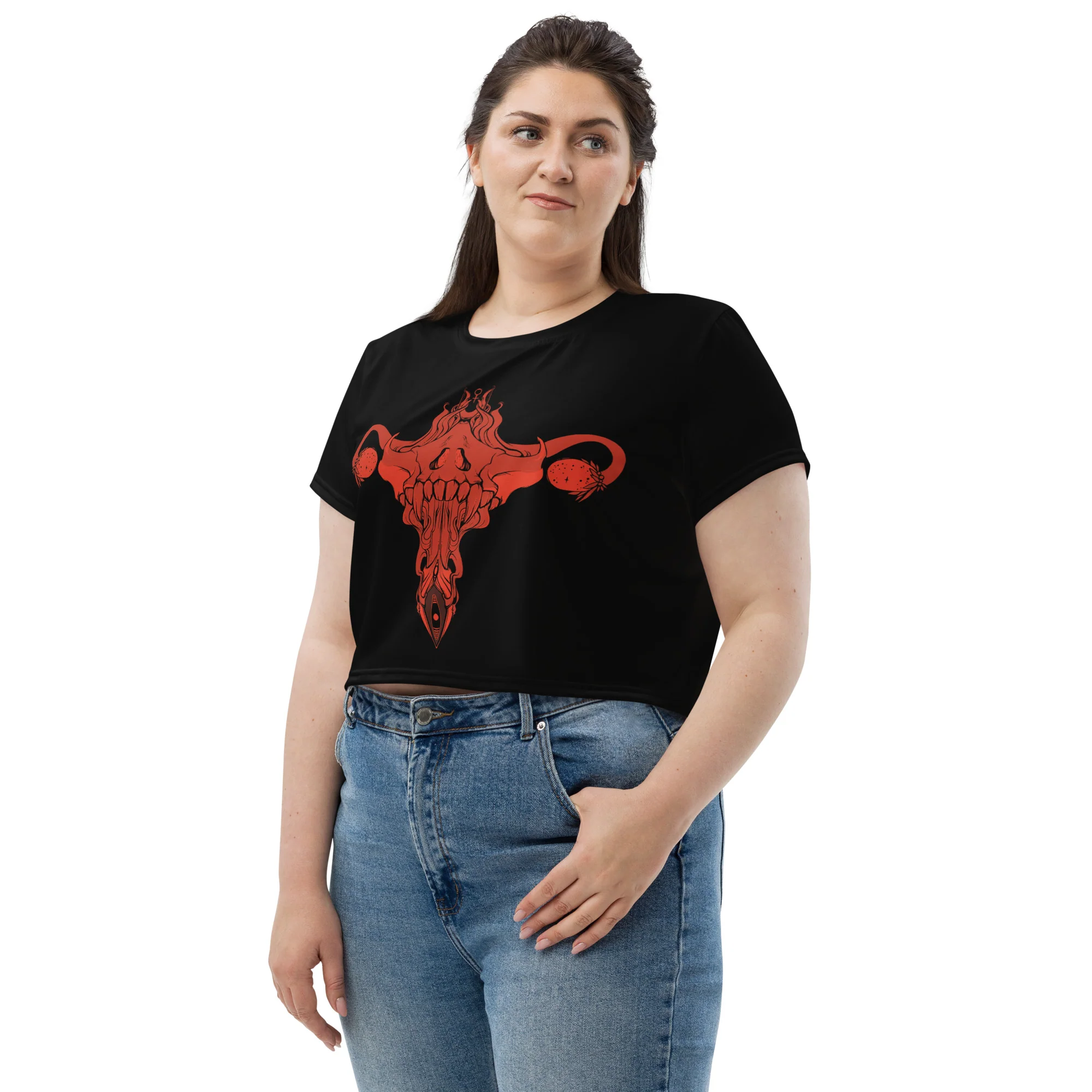 Death Metal Uterus In Red, Sublimation Crop Top - Image 6