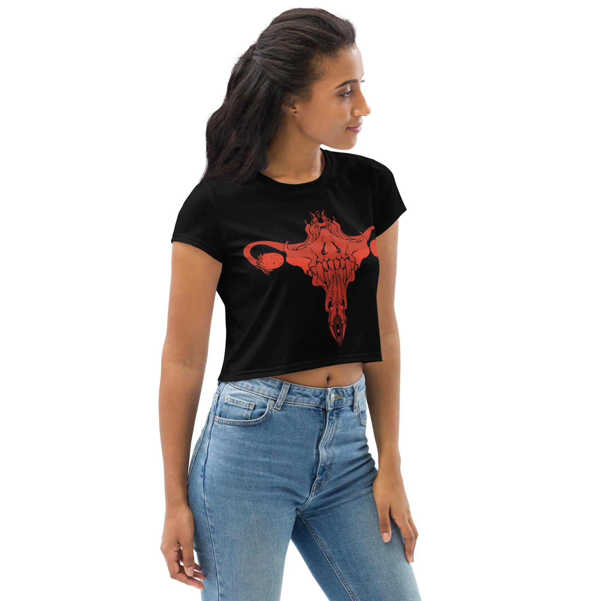 Death Metal Uterus In Red, Sublimation Crop Top - Image 7