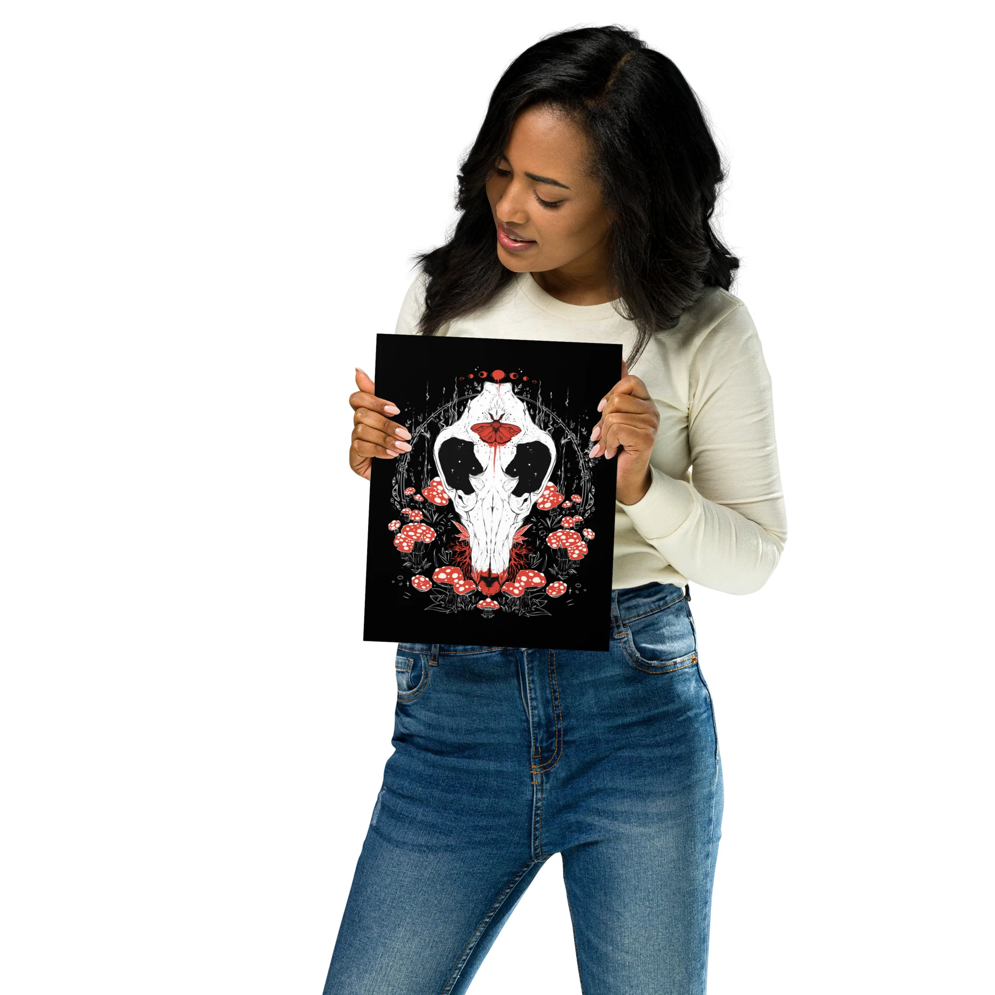 Amanita Muscaria Mushroom And Canis Lupus Wolf Skull, Matte Art Print Poster - Image 7