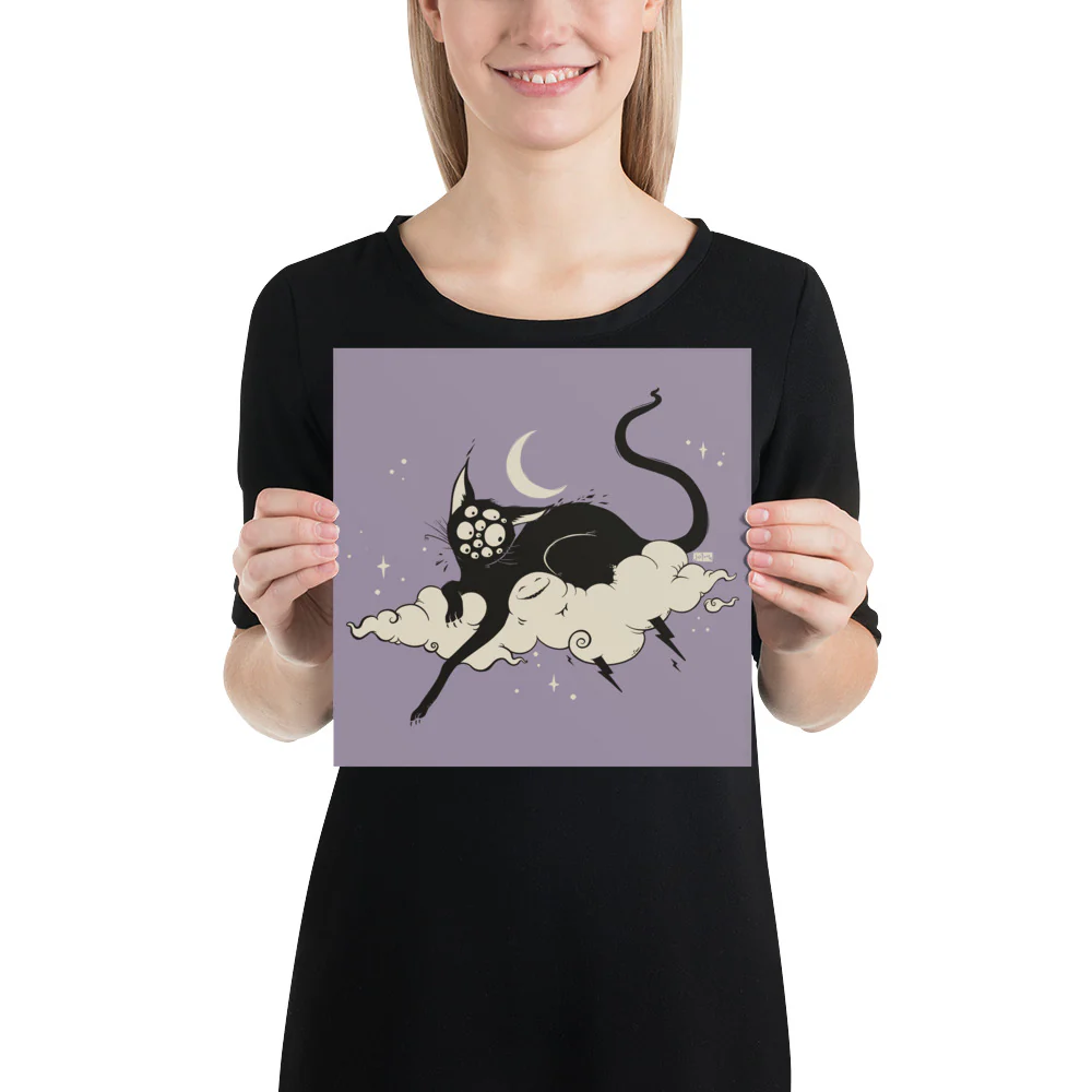 Black Cat On Cloud, Matte Art Print Poster - Image 2