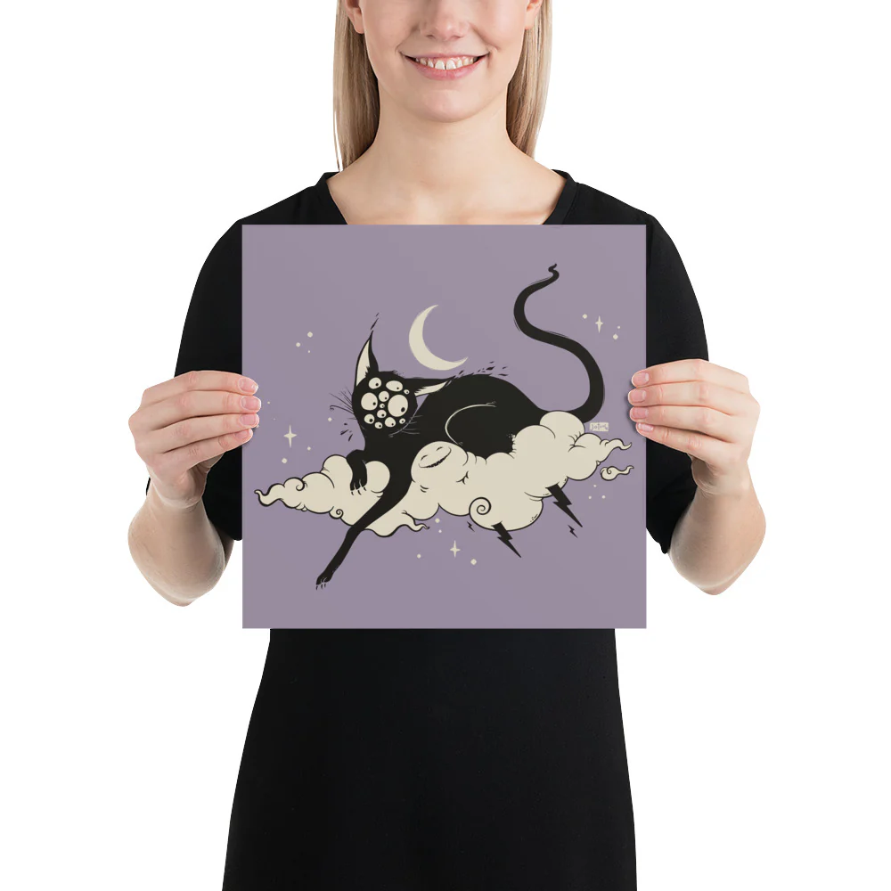 Black Cat On Cloud, Matte Art Print Poster - Image 3