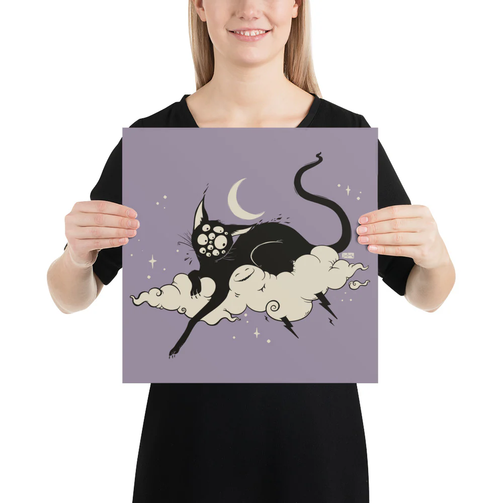 Black Cat On Cloud, Matte Art Print Poster - Image 4