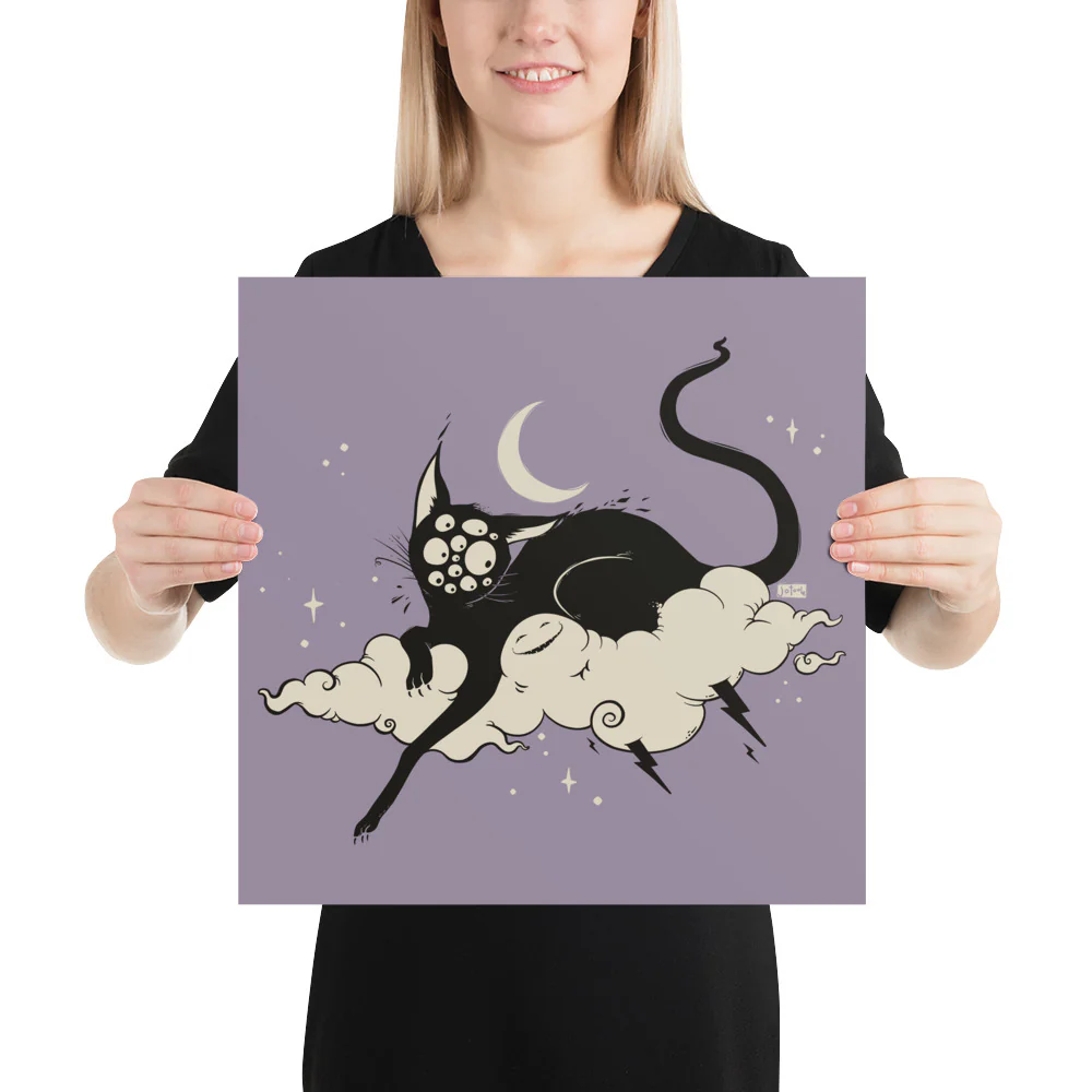 Black Cat On Cloud, Matte Art Print Poster - Image 5