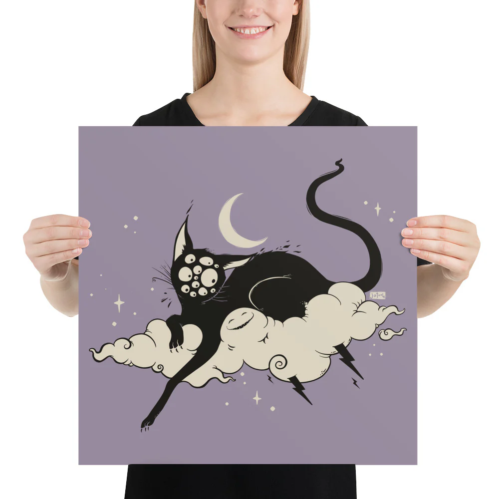 Black Cat On Cloud, Matte Art Print Poster - Image 6