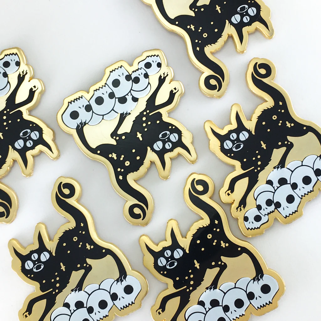 Black Cat On Skulls, Enamel Pin - Image 4