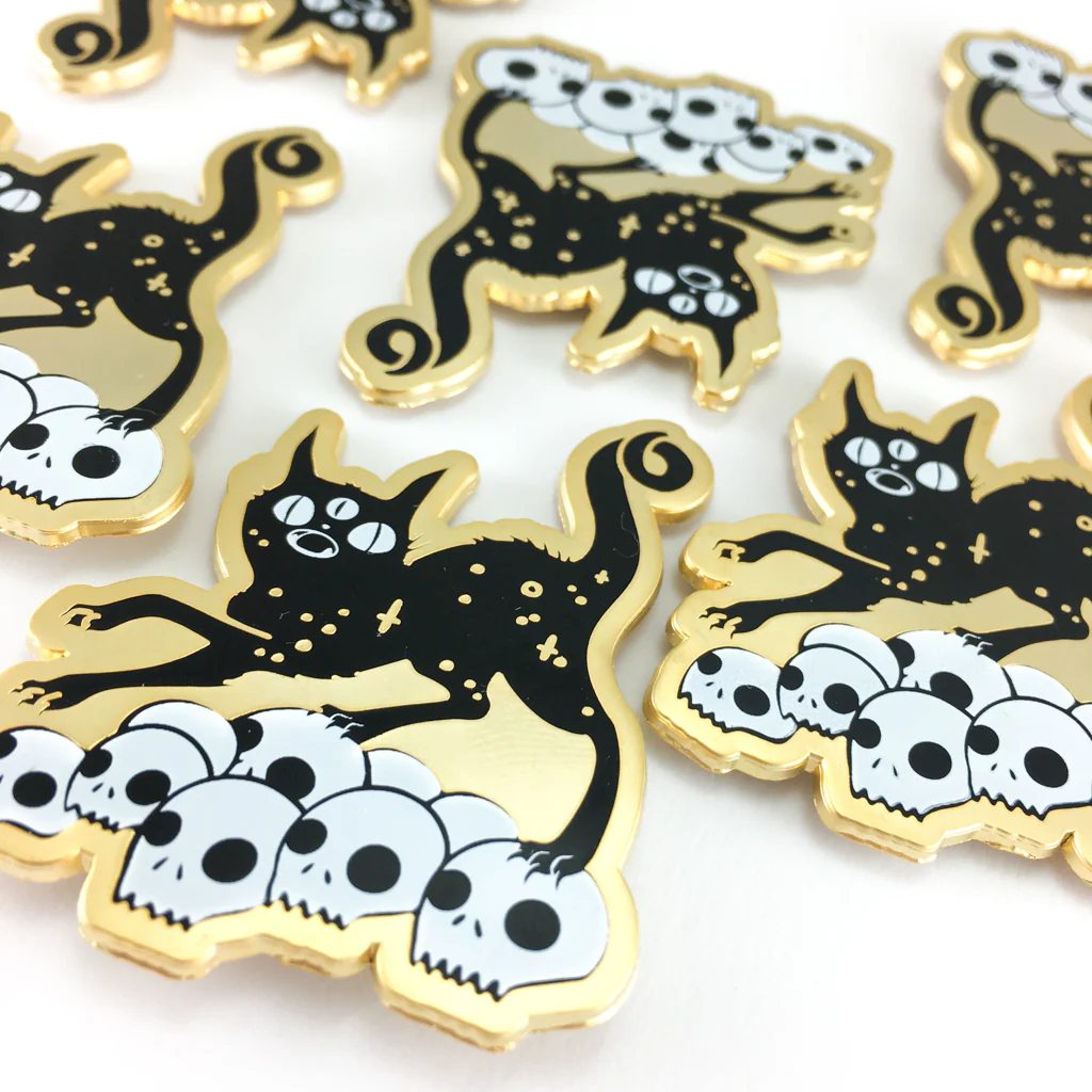 Black Cat On Skulls, Enamel Pin - Image 5