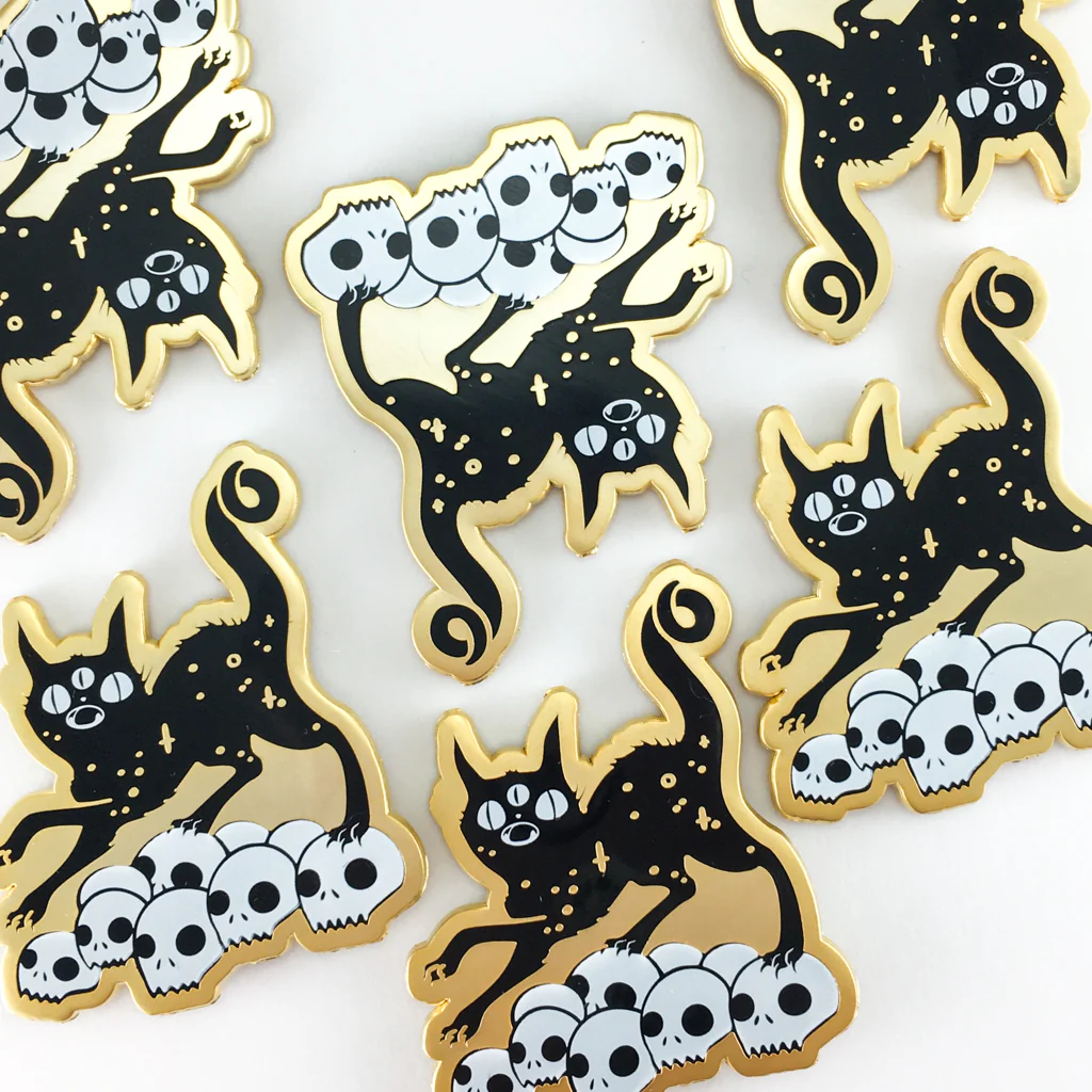 Black Cat On Skulls, Enamel Pin - Image 6
