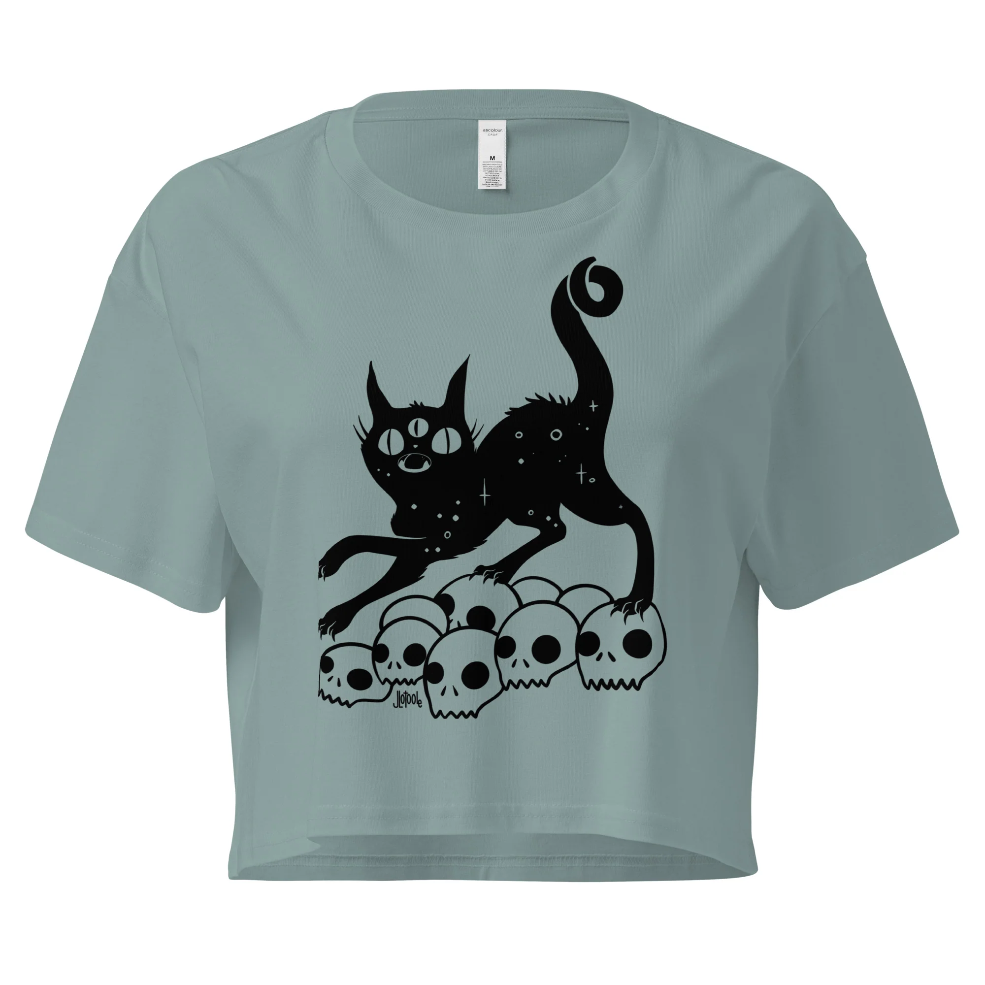 Black Cat On Skulls, Relaxed Crop Top