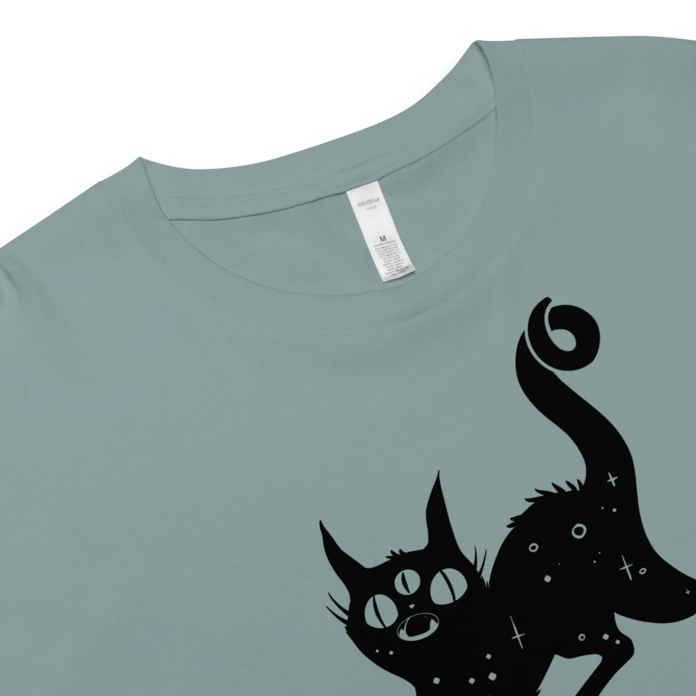 Black Cat On Skulls, Relaxed Crop Top - Image 6