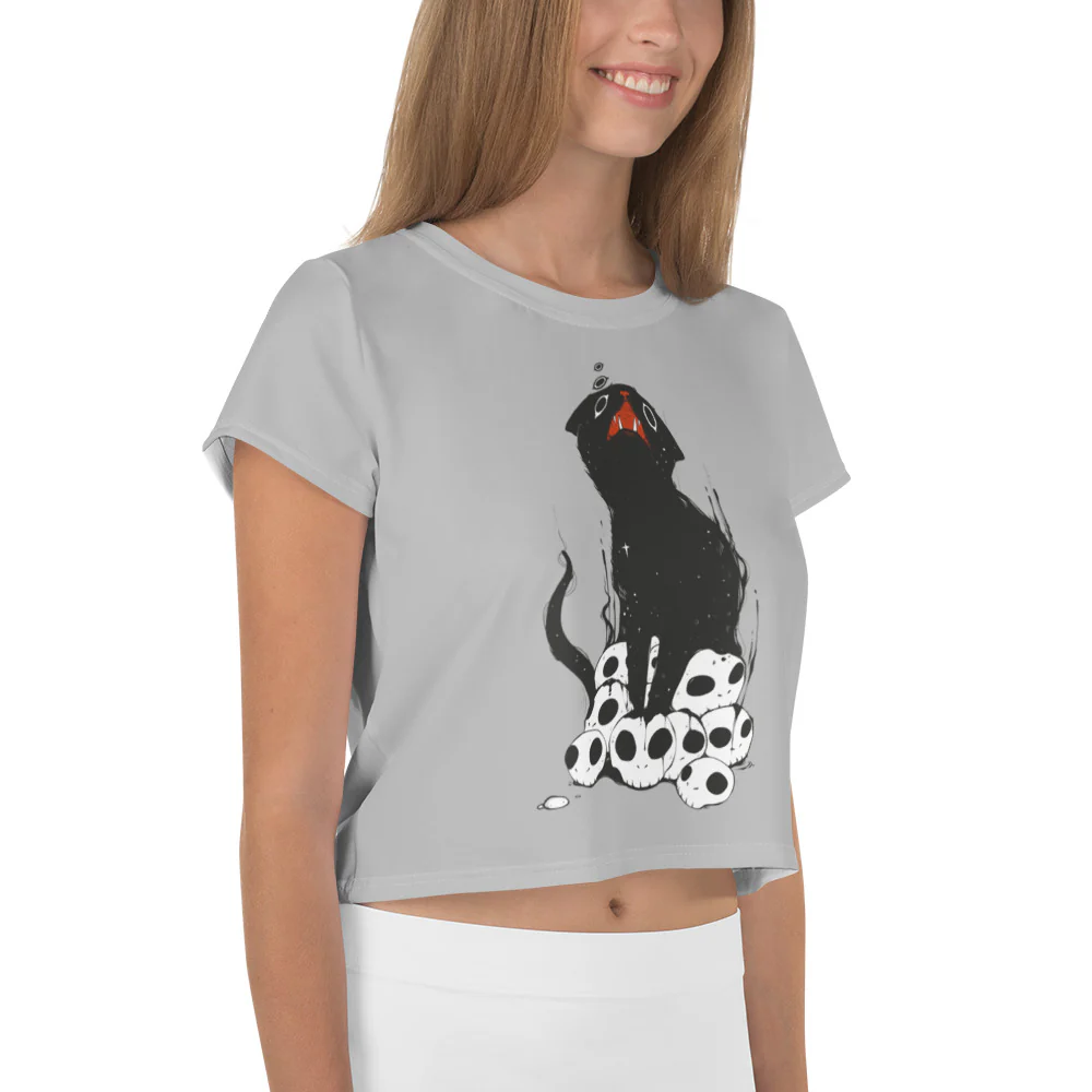 Black Cat On Skulls, Sublimation Crop Top - Image 10