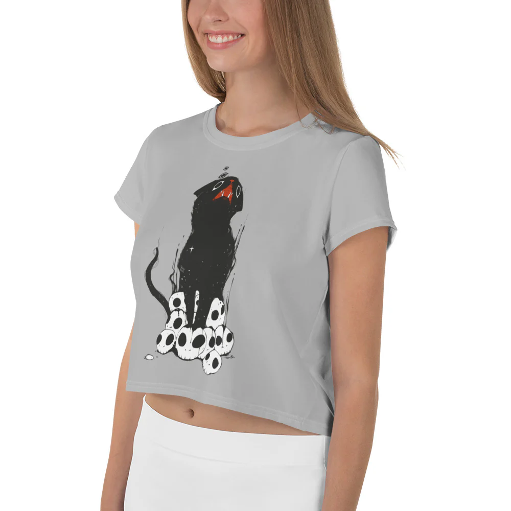 Black Cat On Skulls, Sublimation Crop Top - Image 8