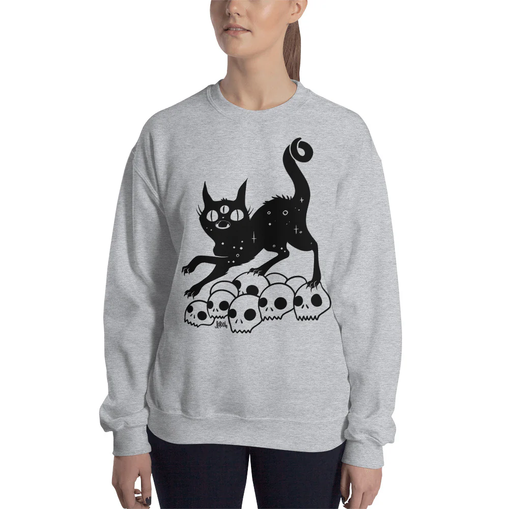 Black Cat On Skulls, Unisex Sweatshirt - Image 3