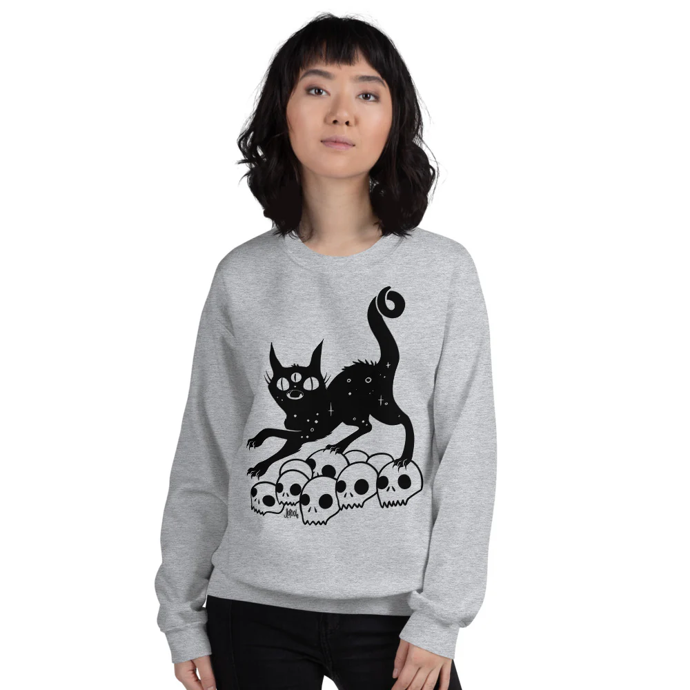 Black Cat On Skulls, Unisex Sweatshirt - Image 4
