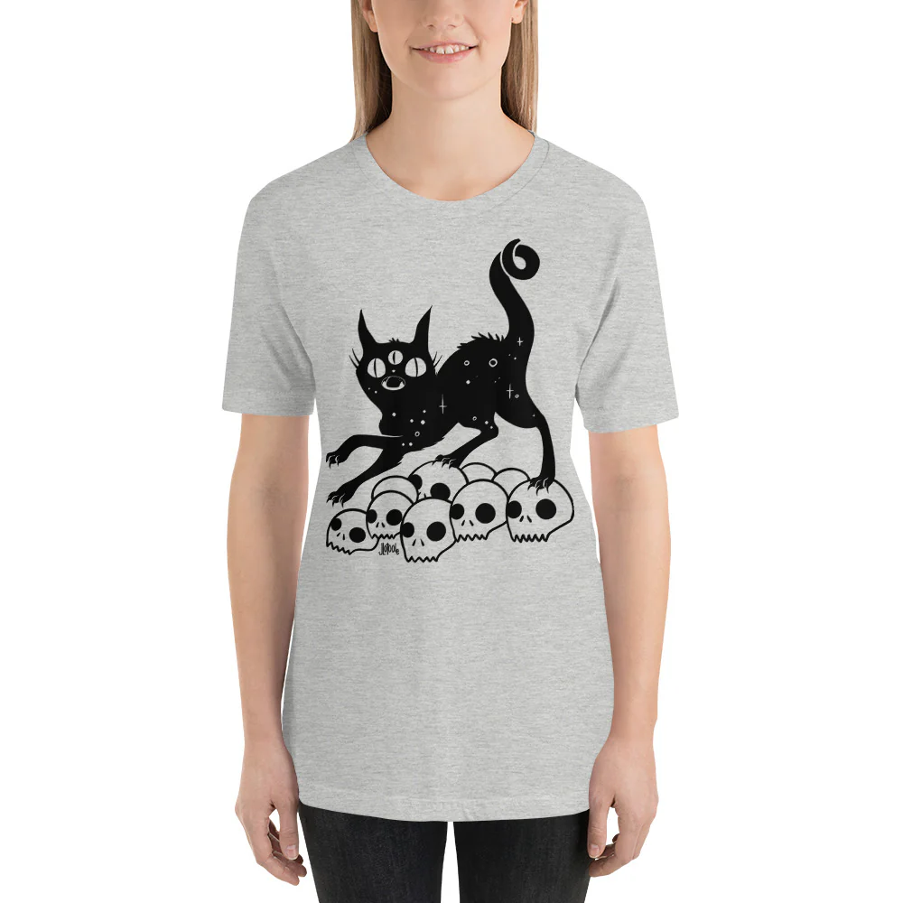 Black Cat On Skulls, Unisex T-Shirt, Athletic Heather - Image 3