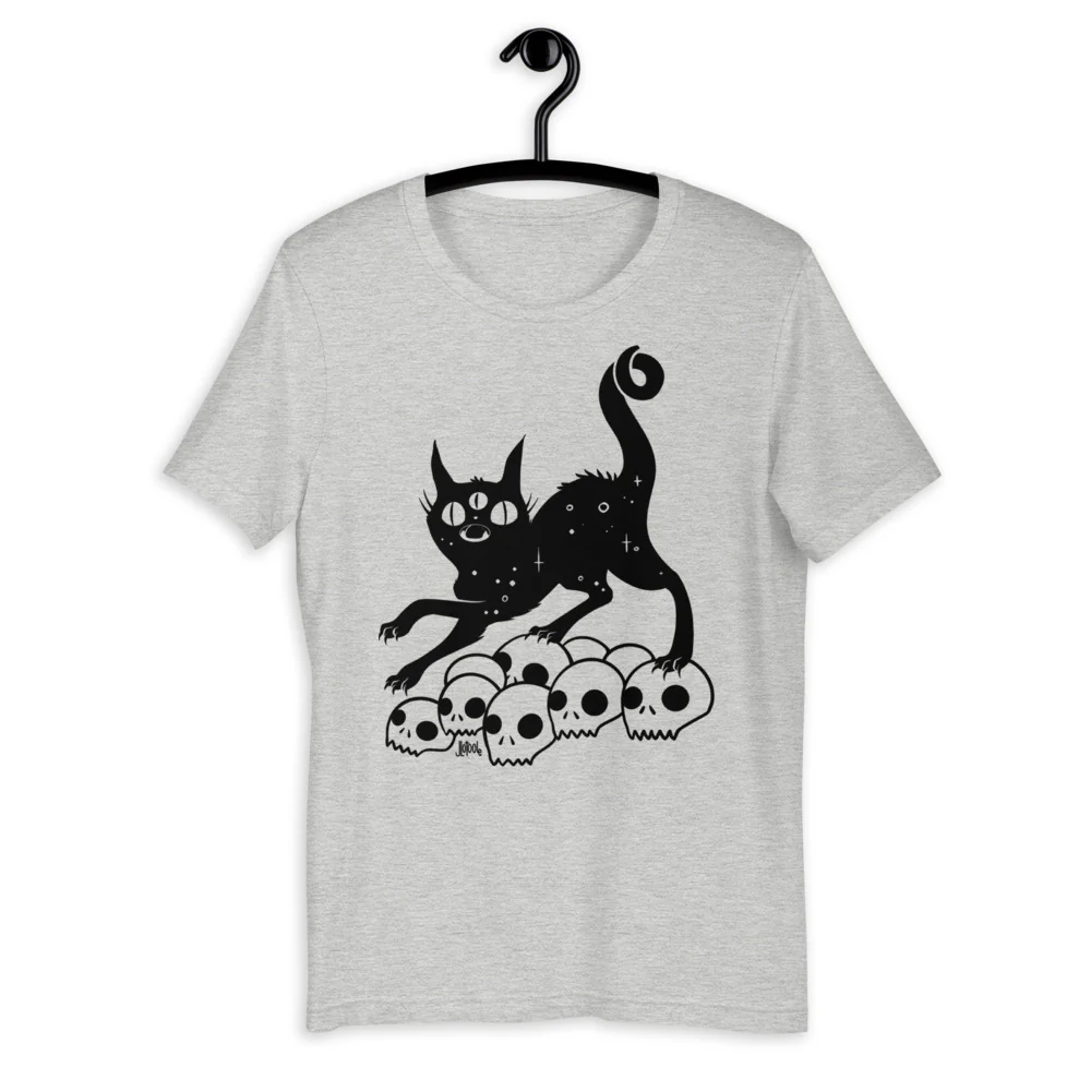 Black Cat On Skulls, Unisex T-Shirt, Athletic Heather - Image 4