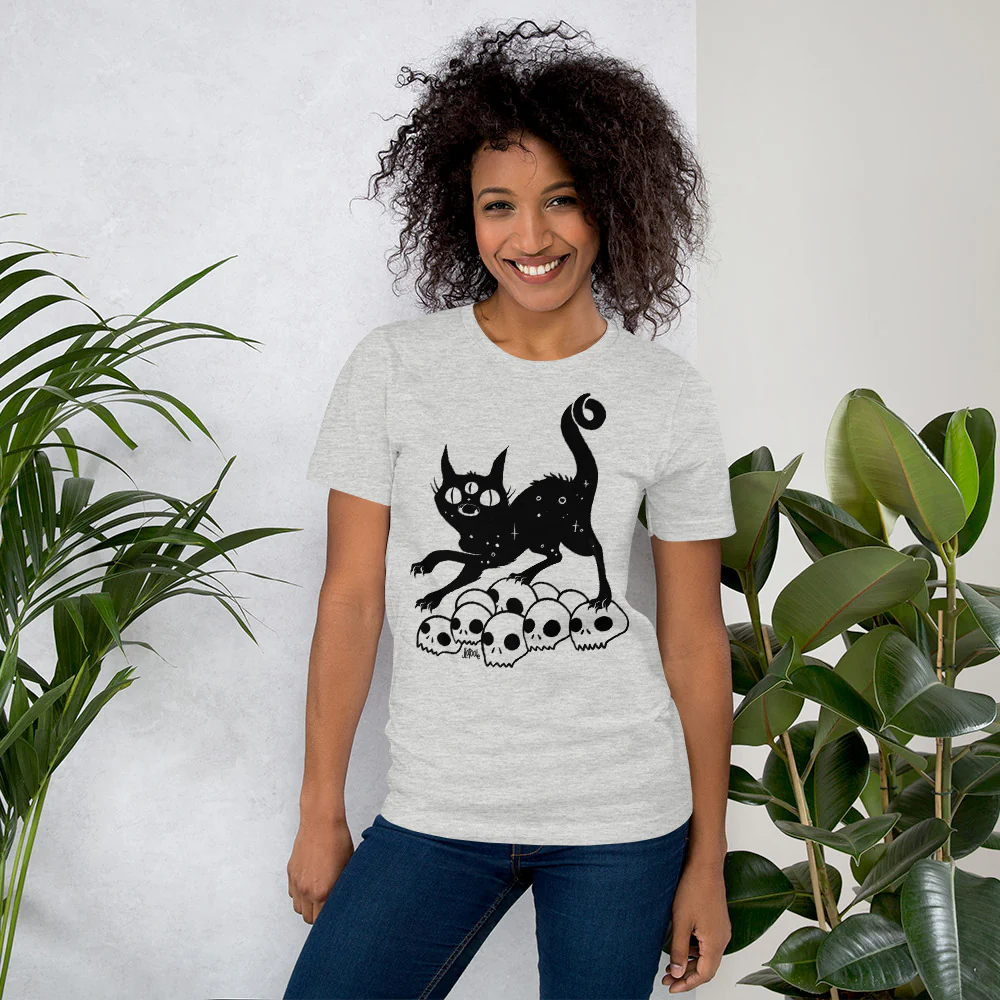 Black Cat On Skulls, Unisex T-Shirt, Athletic Heather - Image 5