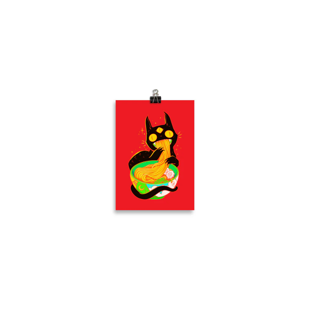 Black Cat Ramen Noodles, Matte Art Print Poster - Image 2