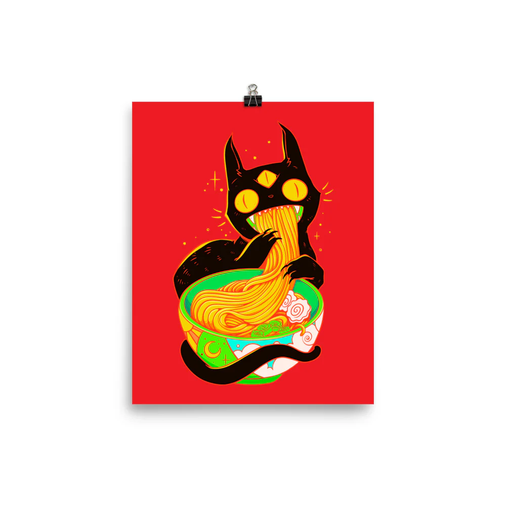 Black Cat Ramen Noodles, Matte Art Print Poster - Image 3