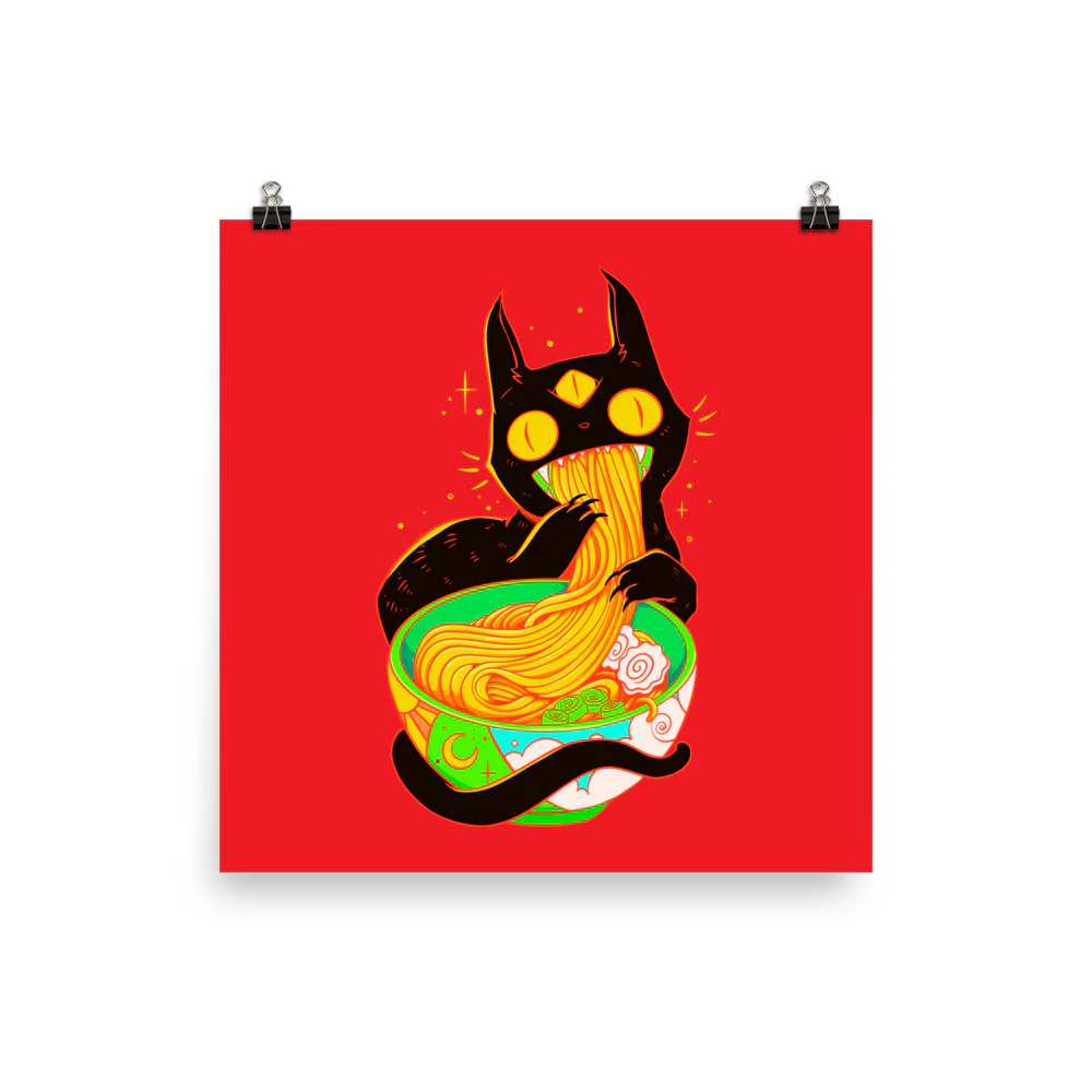 Black Cat Ramen Noodles, Matte Art Print Poster - Image 4
