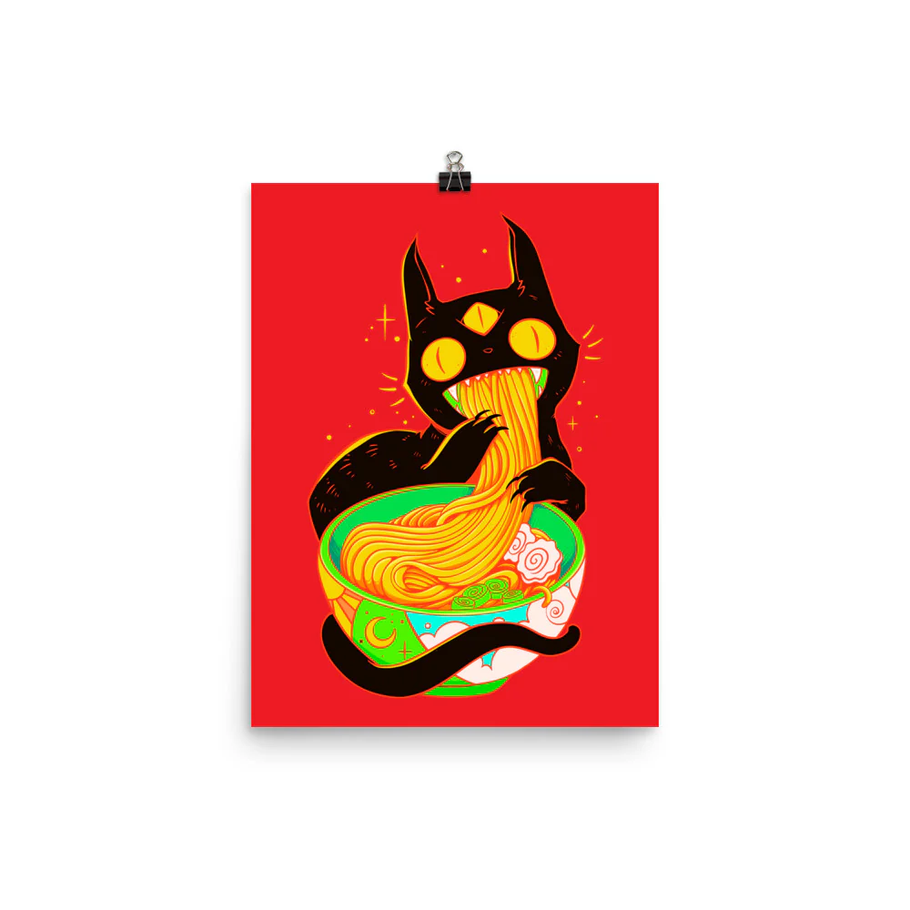 Black Cat Ramen Noodles, Matte Art Print Poster - Image 5