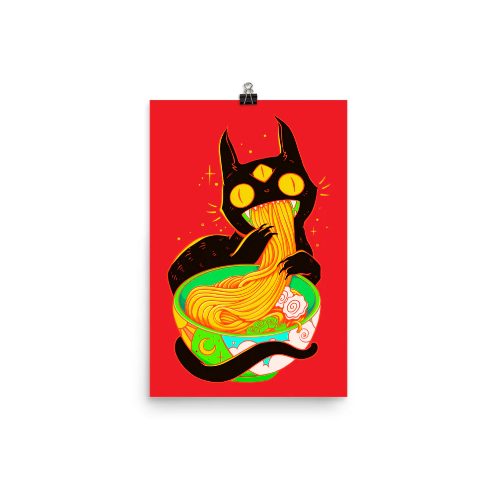 Black Cat Ramen Noodles, Matte Art Print Poster - Image 6
