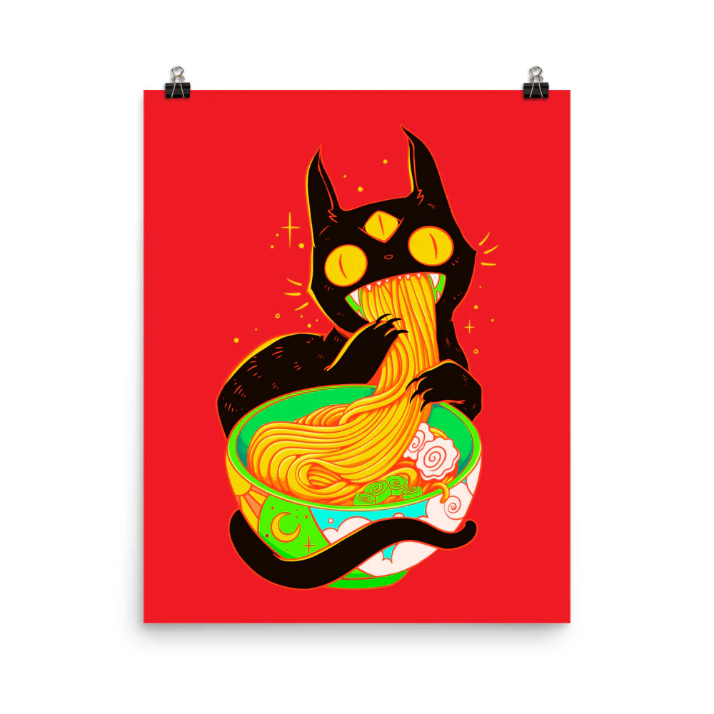 Black Cat Ramen Noodles, Matte Art Print Poster - Image 7