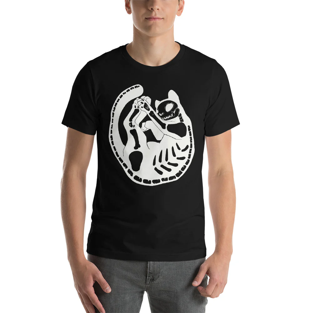 Cat Skeleton Black Unisex T-Shirt - Image 3