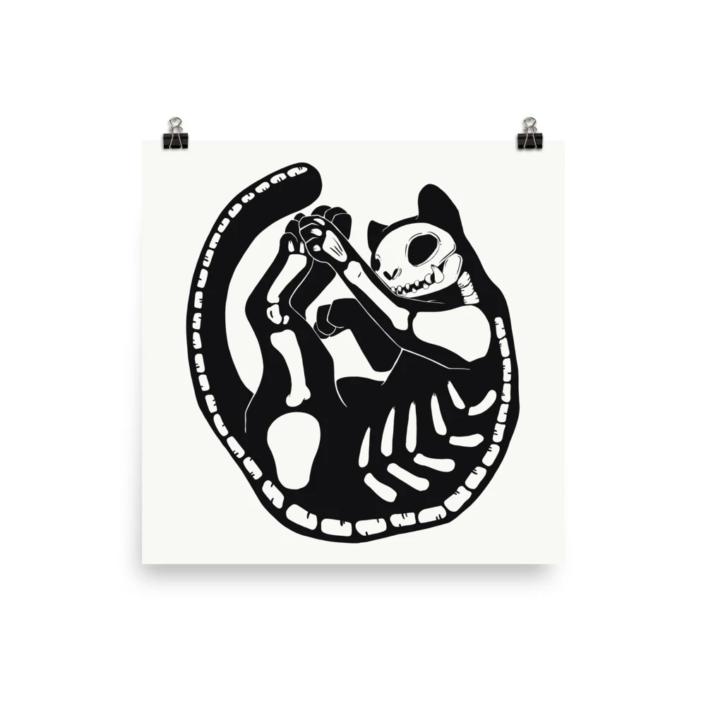 Black Cat Skeleton Matte Art Print Poster - Image 4
