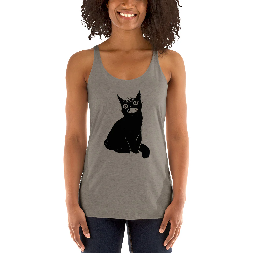 Black Cat With Third Eye, Racerback Tank Top - Image 2