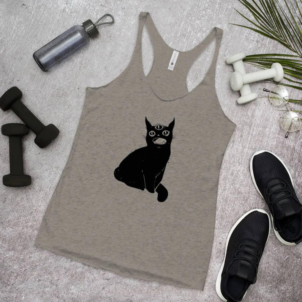 Black Cat With Third Eye, Racerback Tank Top - Image 3