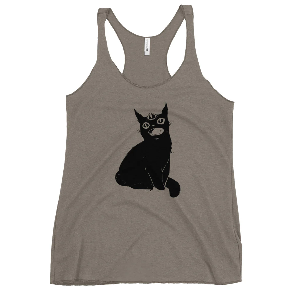 Black Cat With Third Eye, Racerback Tank Top - Image 4