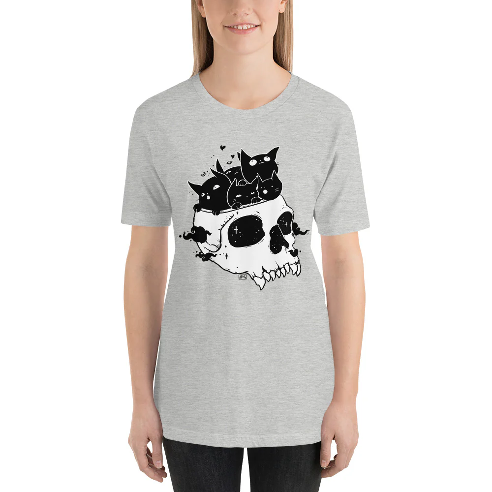 Black Cats & Skull, Unisex T-Shirt, Athletic Heather - Image 3