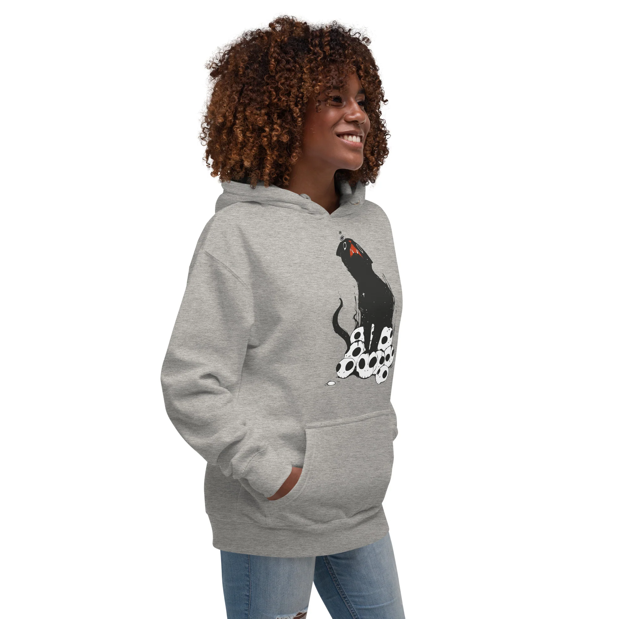 Cat And Skulls 2, Unisex Hoodie - Image 10