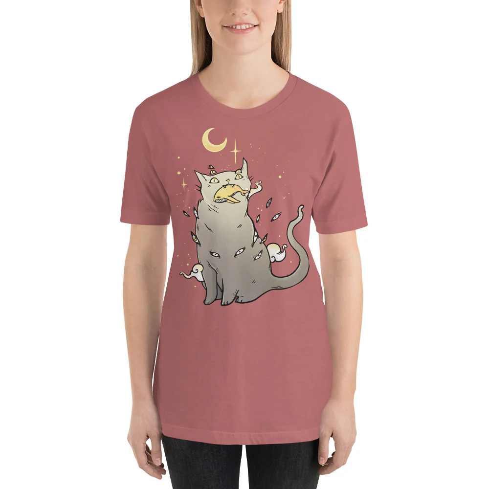 Cat And Whale, Unisex T-Shirt, Mauve - Image 3