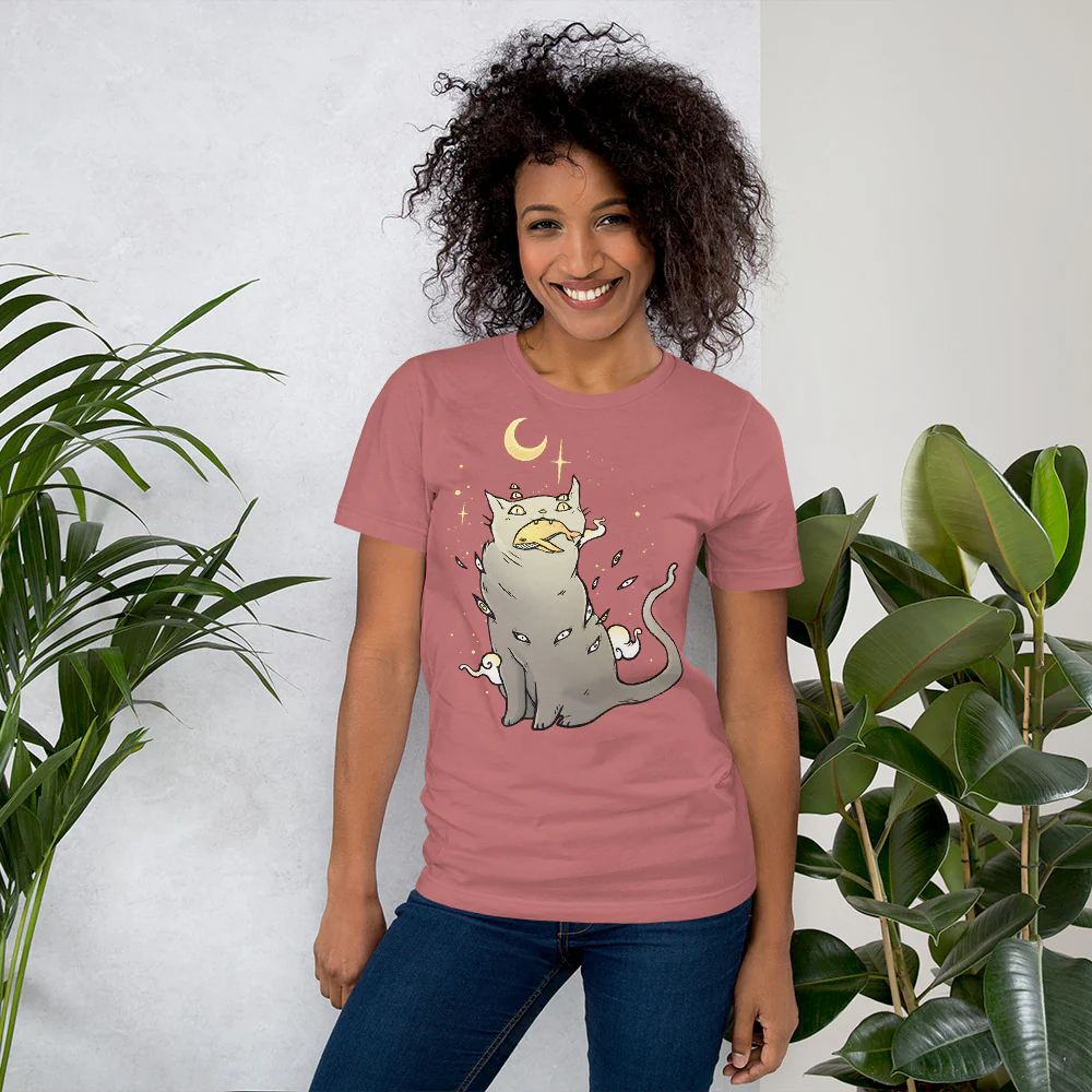 Cat And Whale, Unisex T-Shirt, Mauve - Image 4