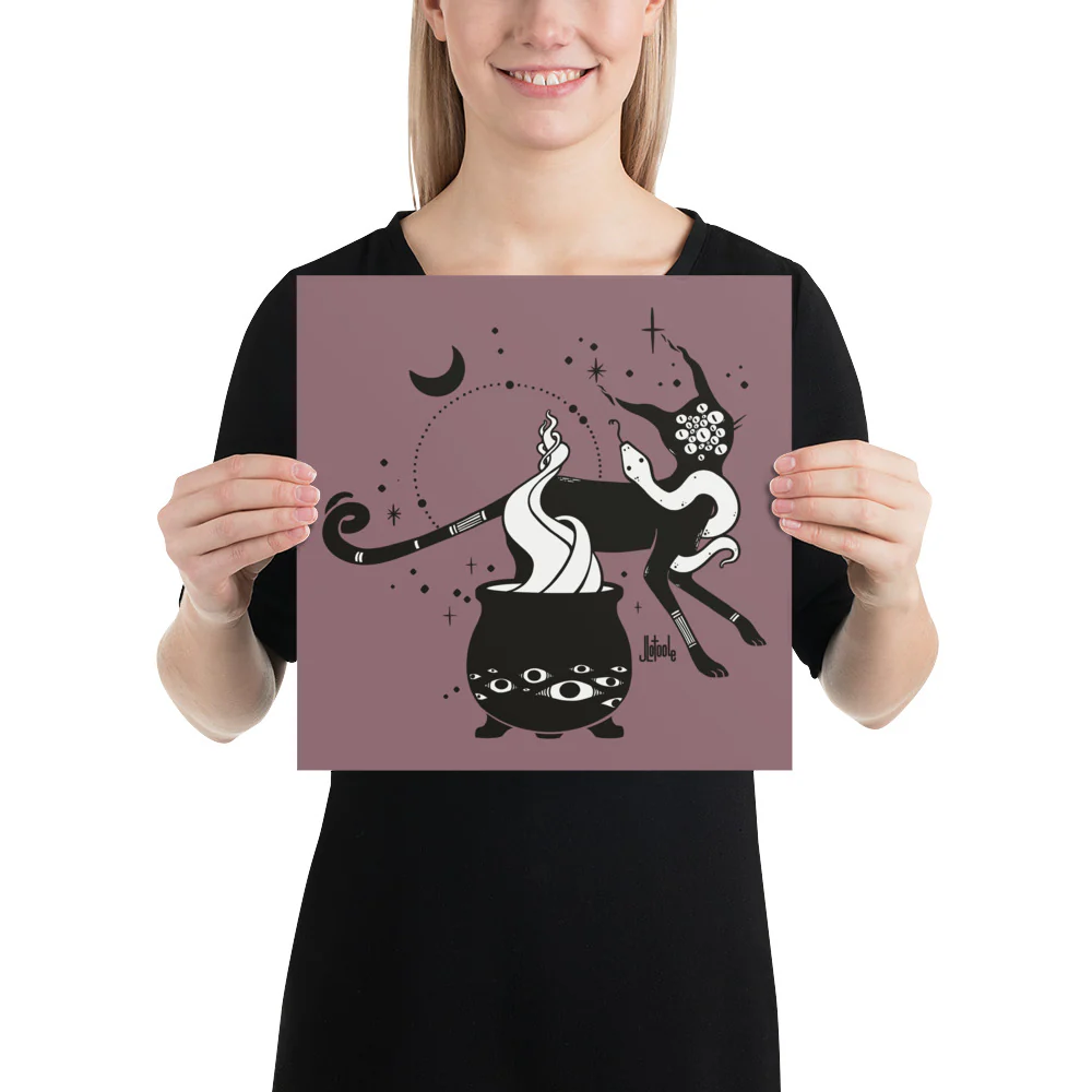 Cat And Witches' Cauldron, Matte Art Print Poster - Image 3