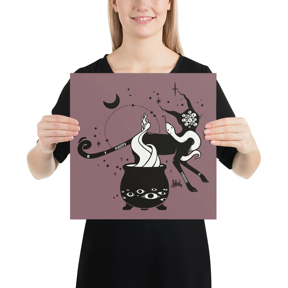 Cat And Witches' Cauldron, Matte Art Print Poster - Image 4